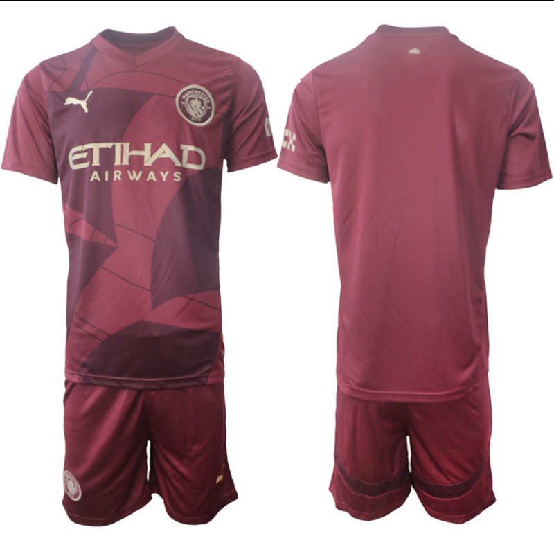 Men 2024-2025 Club Manchester City away red blank Soccer Jersey->customized nfl jersey->Custom Jersey